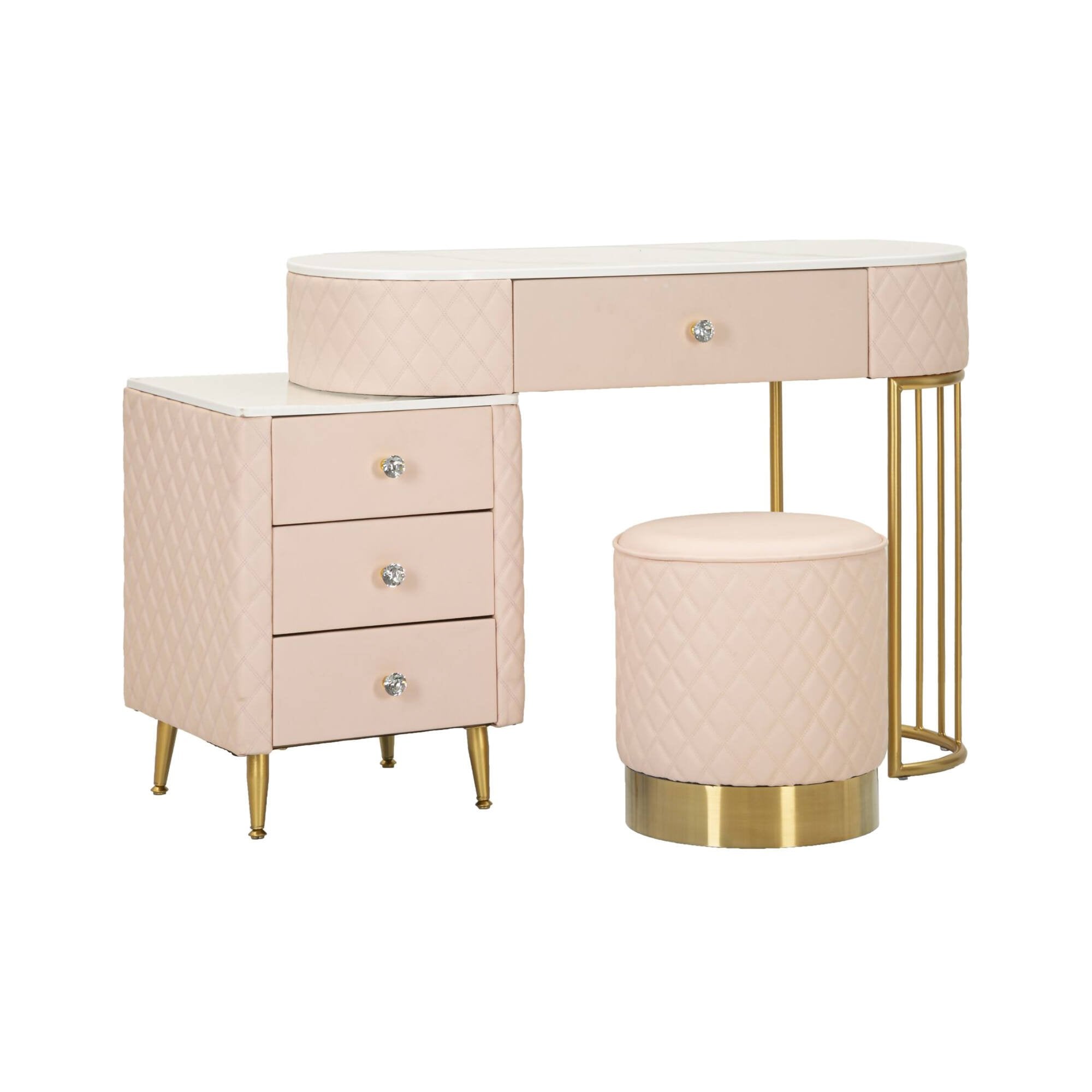 Toeletta Guidobono, Tavolo da toeletta, Postazione da trucco, Mobile consolle, 120x40 h75 cm, Rosa e Oro