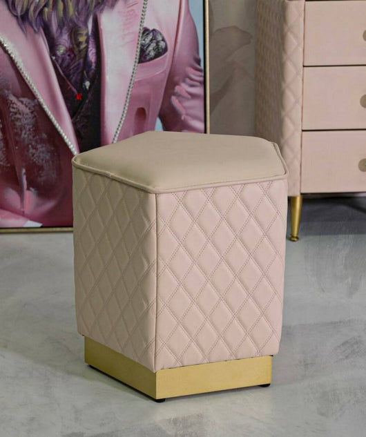 Pouf Suasa, Poltrona multiuso, Scendiletto, Pouf poggiapiedi, 38x38 h38 cm, Rosa e Oro