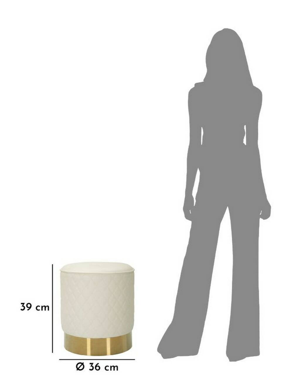 Pouf Erro, Poltrona multiuso, Scendiletto, Pouf poggiapiedi, 36x36 h39 cm, Bianco e Oro