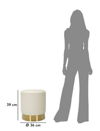 Pouf Erro, Poltrona multiuso, Scendiletto, Pouf poggiapiedi, 36x36 h39 cm, Bianco e Oro