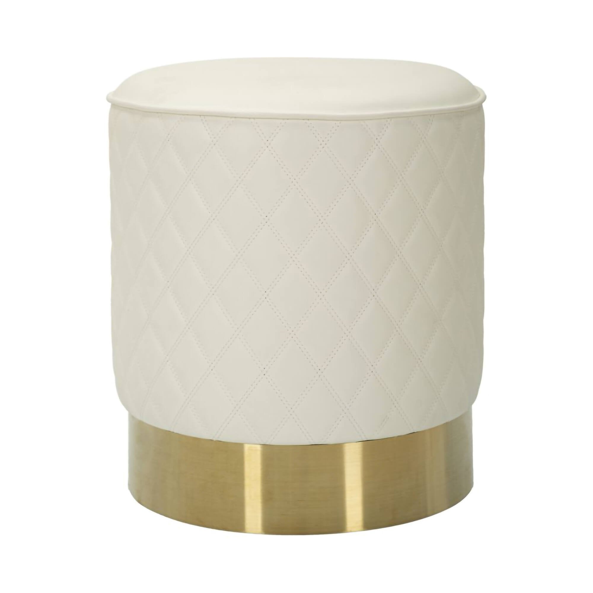 Pouf Erro, Poltrona multiuso, Scendiletto, Pouf poggiapiedi, 36x36 h39 cm, Bianco e Oro
