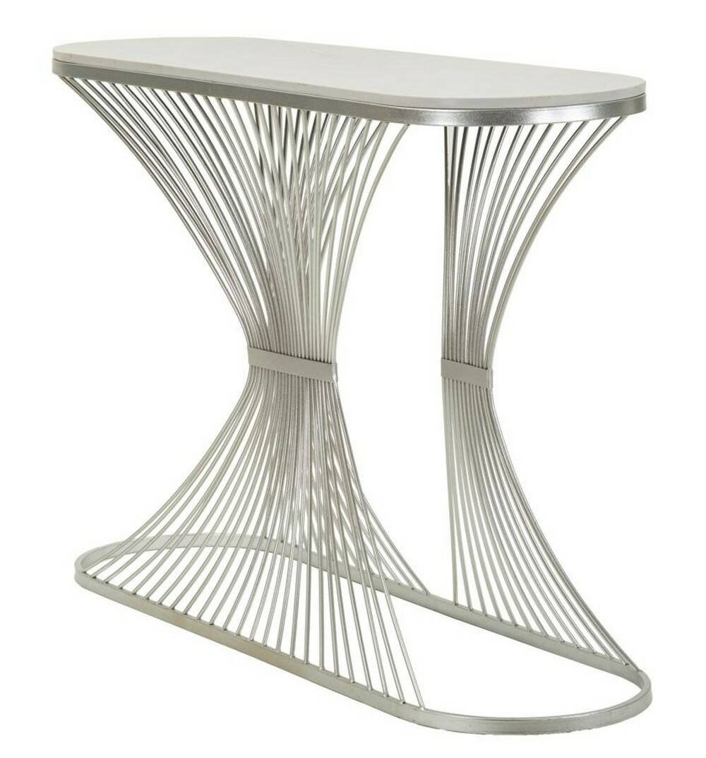 Consolle Branduzzo, Tavolo multiuso, Mobiletto d'appoggio, Scrivania da corridoio, 120x35 h79 cm, Argento