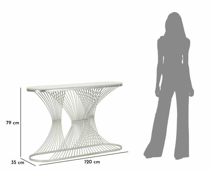 Consolle Branduzzo, Tavolo multiuso, Mobiletto d'appoggio, Scrivania da corridoio, 120x35 h79 cm, Argento