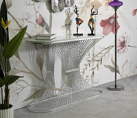 Consolle Branduzzo, Tavolo multiuso, Mobiletto d'appoggio, Scrivania da corridoio, 120x35 h79 cm, Argento