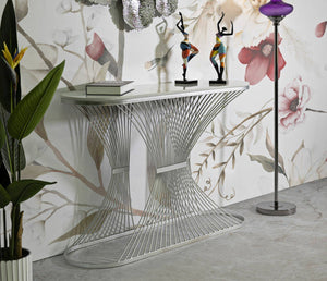 Consolle Branduzzo, Tavolo multiuso, Mobiletto d'appoggio, Scrivania da corridoio, 120x35 h79 cm, Argento