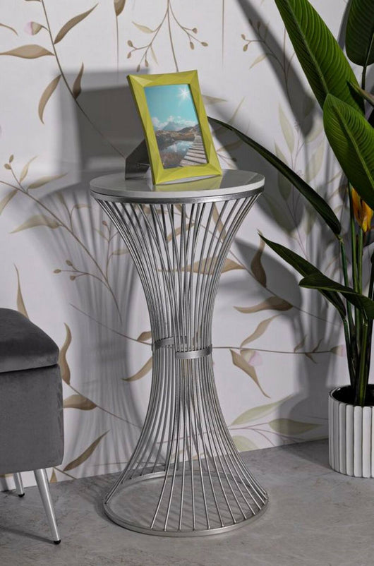 Tavolino da salotto Merli, Tavolo basso da caffè, Portariviste per divano, Ripiano da soggiorno, Argento, 40x40 h79 cm