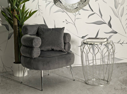 Tavolino da salotto Castelli, Tavolo basso da caffè, Portariviste per divano, Ripiano da soggiorno, 48x48 h62 cm, Argento