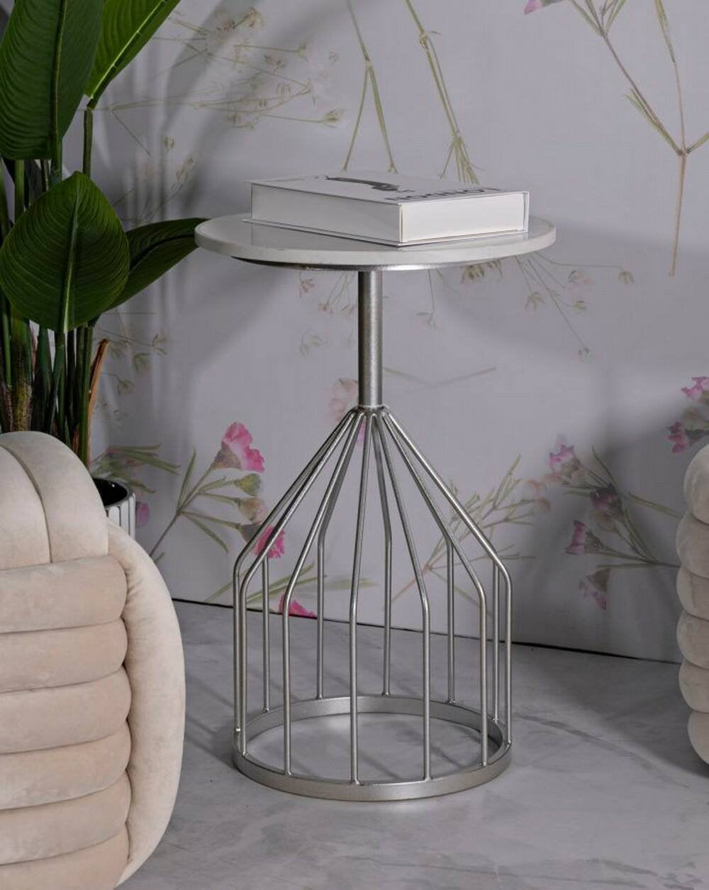 Tavolino da salotto Calepio, Tavolo basso da caffè, Portariviste per divano, Ripiano da soggiorno, 38x38 h58 cm, Argento