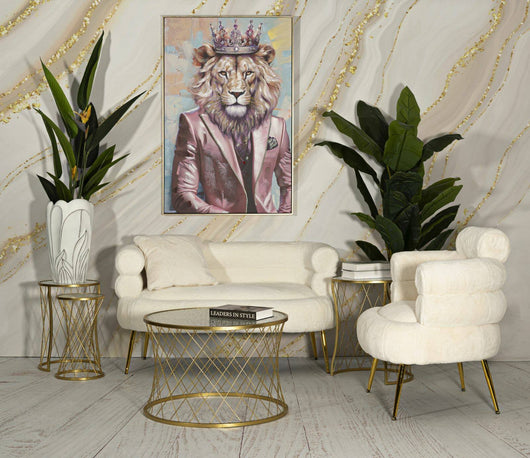 Set di 4 tavolini da salotto Cabiaglio, Tavolo basso da caffè, Portariviste per divano, Ripiano da soggiorno, 70x70 h55 cm, Oro