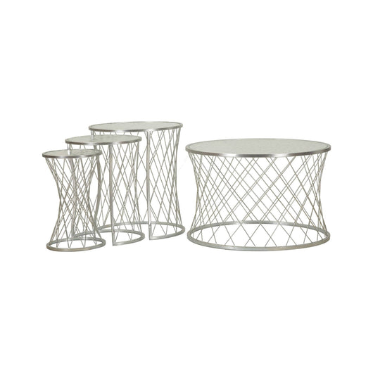 Set di 4 tavolini da salotto Cabiaglio, Tavolo basso da caffè, Portariviste per divano, Ripiano da soggiorno, 70x70 h55 cm, Argento