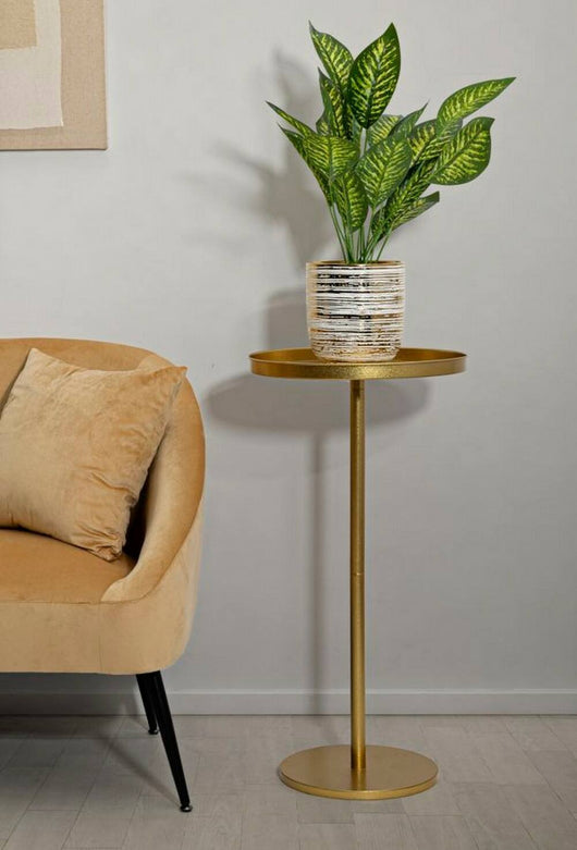 Tavolino da salotto Argile, Piano d'appoggio da salotto, Portariviste per divano, Ripiano da soggiorno, Oro, 41x41 h80 cm