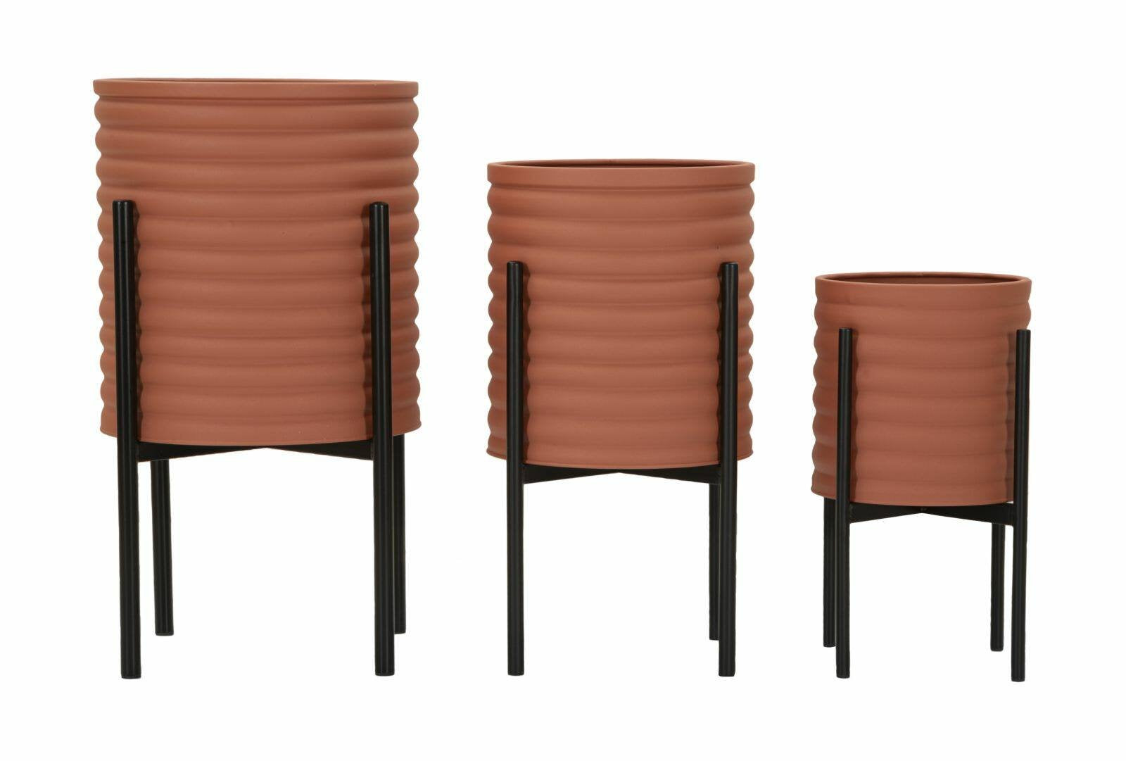 Set di 3 portavasi Cisterna, Complemento d'arredo, Articolo decorativo, Accessorio d'arredo, 36x36 h57 cm, Terracotta e Nero