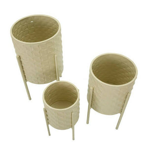 Set di 3 portavasi Cisterna, Complemento d'arredo, Articolo decorativo, Accessorio d'arredo, 36x36 h57 cm, Crema