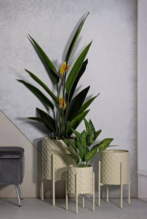 Set di 3 portavasi Cisterna, Complemento d'arredo, Articolo decorativo, Accessorio d'arredo, 36x36 h57 cm, Crema