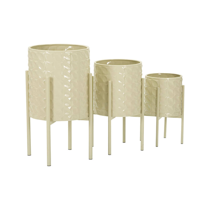 Set di 3 portavasi Cisterna, Complemento d'arredo, Articolo decorativo, Accessorio d'arredo, 36x36 h57 cm, Crema