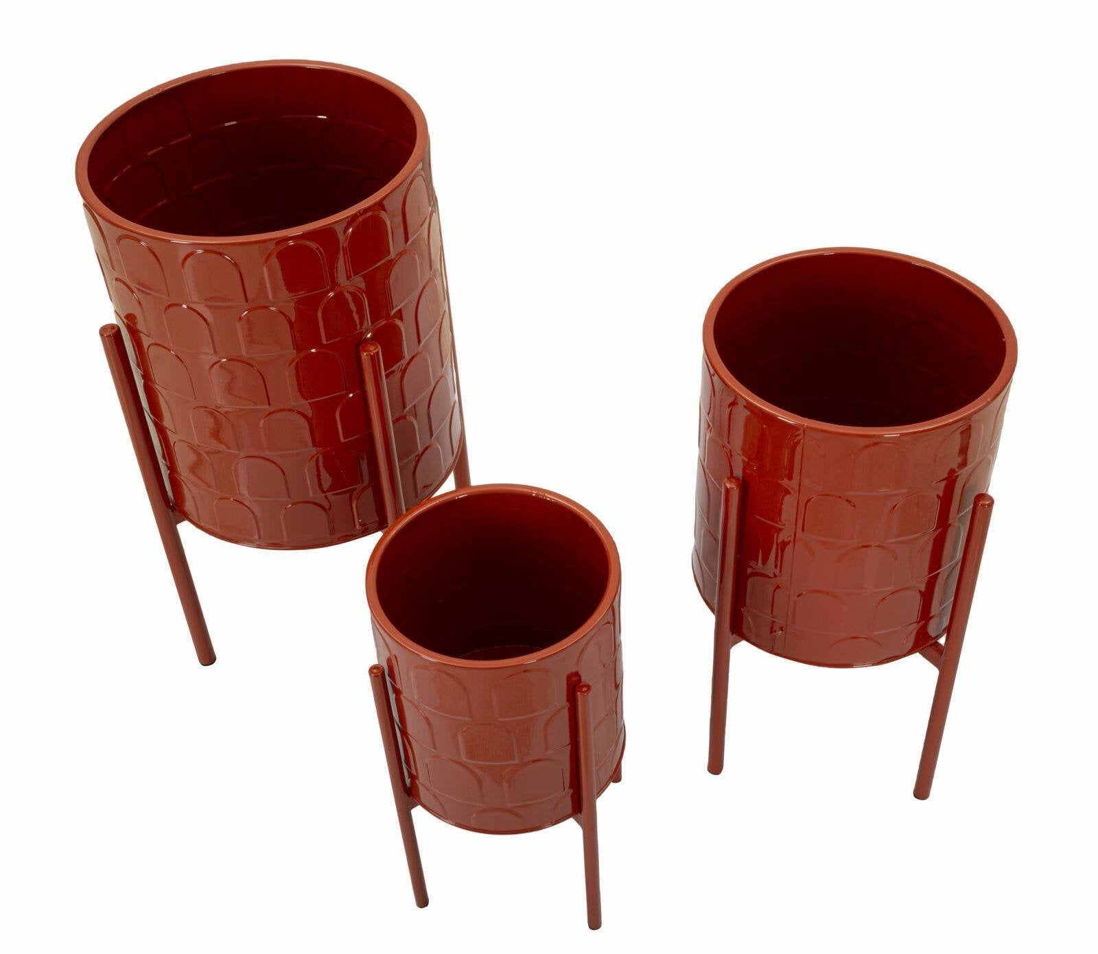 Set di 3 portavasi Cisterna, Complemento d'arredo, Articolo decorativo, Accessorio d'arredo, 36x36 h57 cm, Rosso