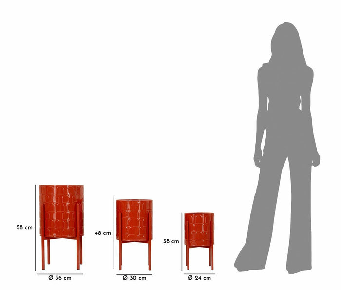 Set di 3 portavasi Cisterna, Complemento d'arredo, Articolo decorativo, Accessorio d'arredo, 36x36 h57 cm, Rosso