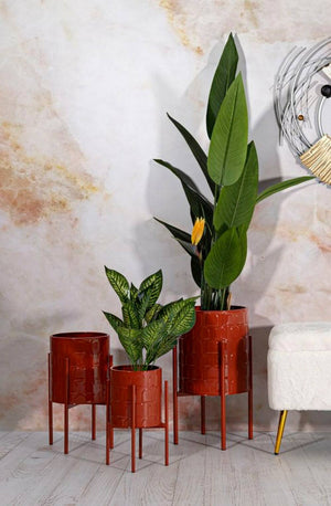 Set di 3 portavasi Cisterna, Complemento d'arredo, Articolo decorativo, Accessorio d'arredo, 36x36 h57 cm, Rosso