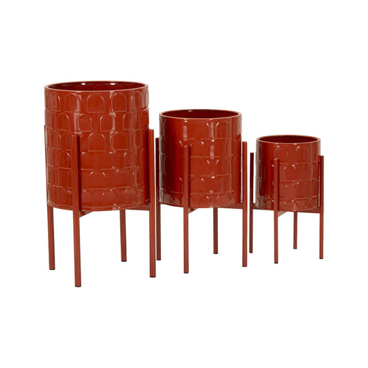 Set di 3 portavasi Cisterna, Complemento d'arredo, Articolo decorativo, Accessorio d'arredo, 36x36 h57 cm, Rosso