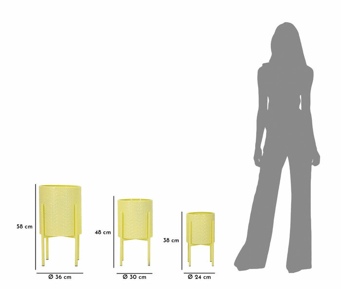 Set di 3 portavasi Cisterna, Complemento d'arredo, Articolo decorativo, Accessorio d'arredo, 36x36 h57 cm, Giallo
