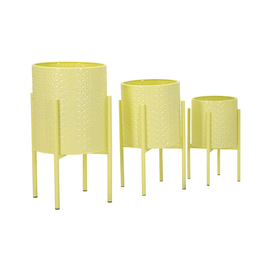 Set di 3 portavasi Cisterna, Complemento d'arredo, Articolo decorativo, Accessorio d'arredo, 36x36 h57 cm, Giallo