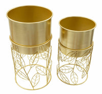 Set di 2 portavasi Godego, Complemento d'arredo, Articolo decorativo, Accessorio d'arredo, 23x23 h43 cm, Oro