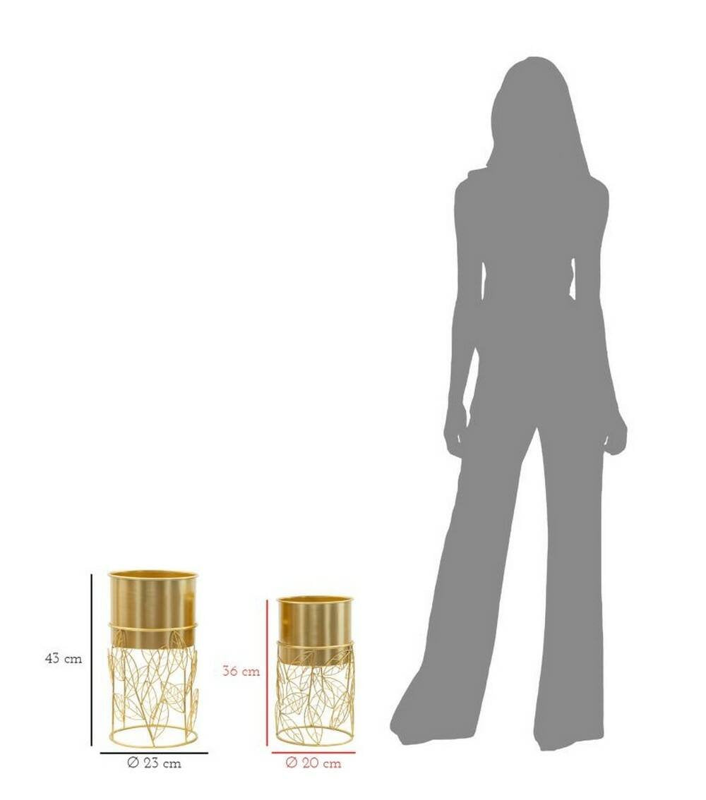 Set di 2 portavasi Godego, Complemento d'arredo, Articolo decorativo, Accessorio d'arredo, 23x23 h43 cm, Oro