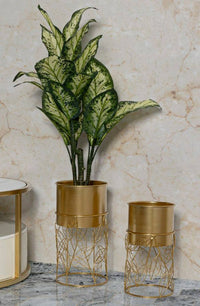 Set di 2 portavasi Godego, Complemento d'arredo, Articolo decorativo, Accessorio d'arredo, 23x23 h43 cm, Oro