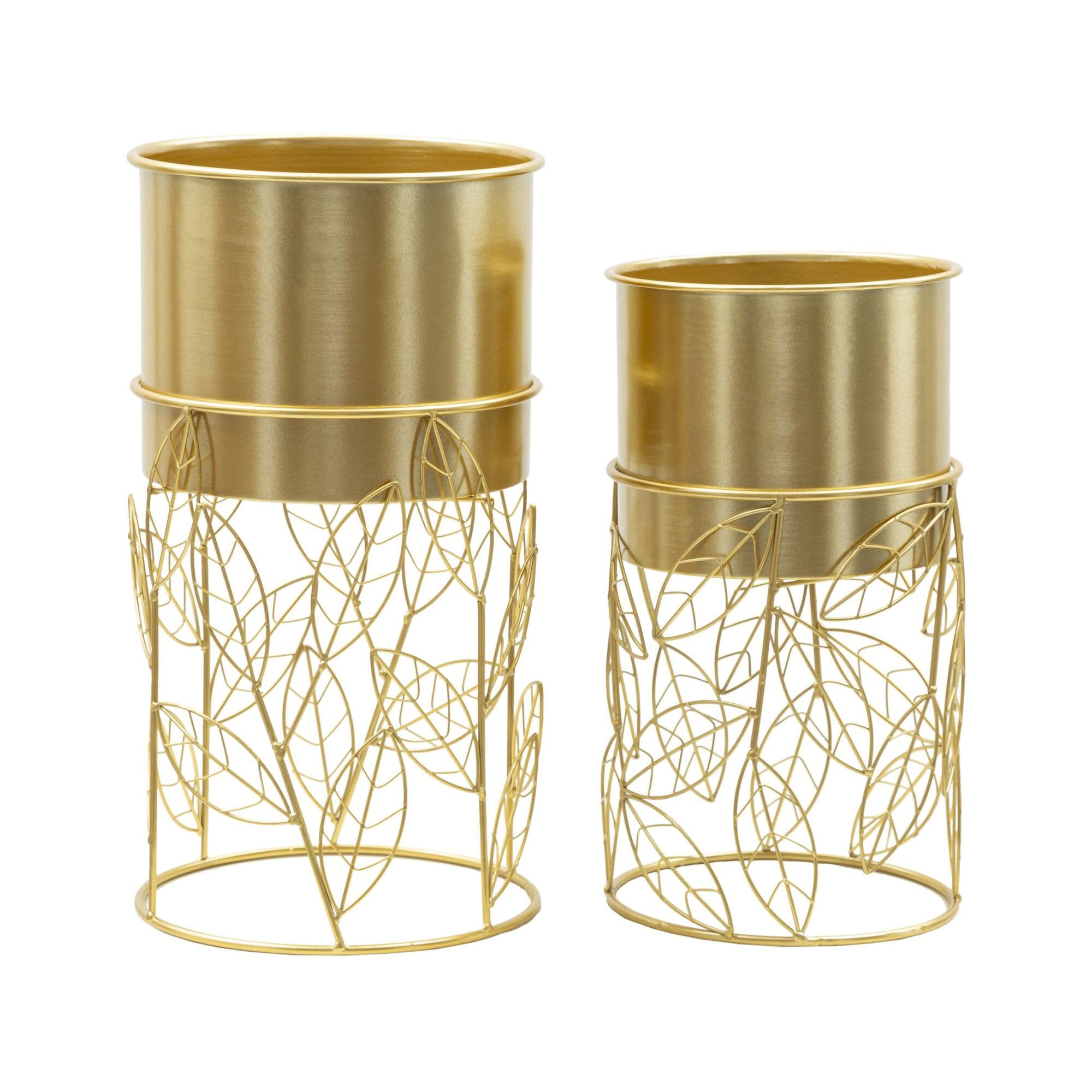 Set di 2 portavasi Godego, Complemento d'arredo, Articolo decorativo, Accessorio d'arredo, 23x23 h43 cm, Oro