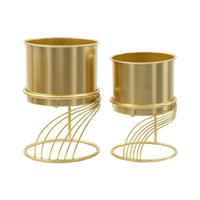 Set di 2 portavasi Sauri, Complemento d'arredo, Articolo decorativo, Accessorio d'arredo, 23x23 h36 cm, Oro