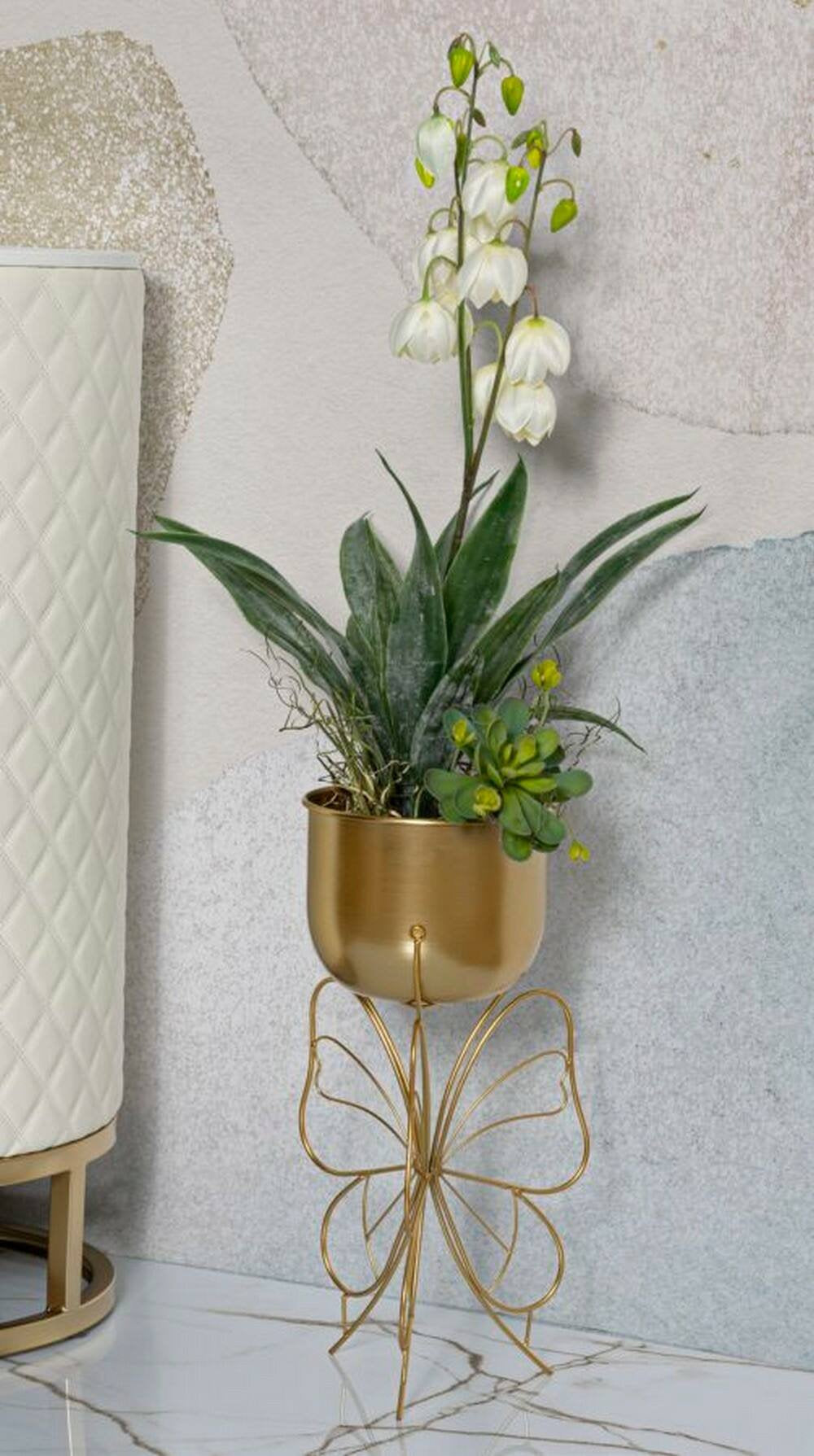 Portavasi Monti, Complemento d'arredo, Articolo decorativo, Accessorio d'arredo, Oro, 22x22 h45 cm