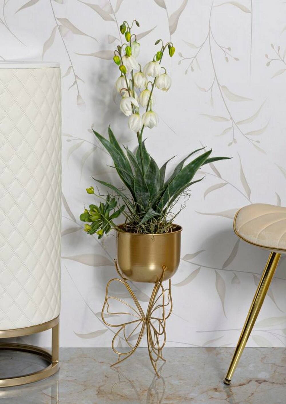 Portavasi Monti, Complemento d'arredo, Articolo decorativo, Accessorio d'arredo, Oro, 22x22 h40 cm