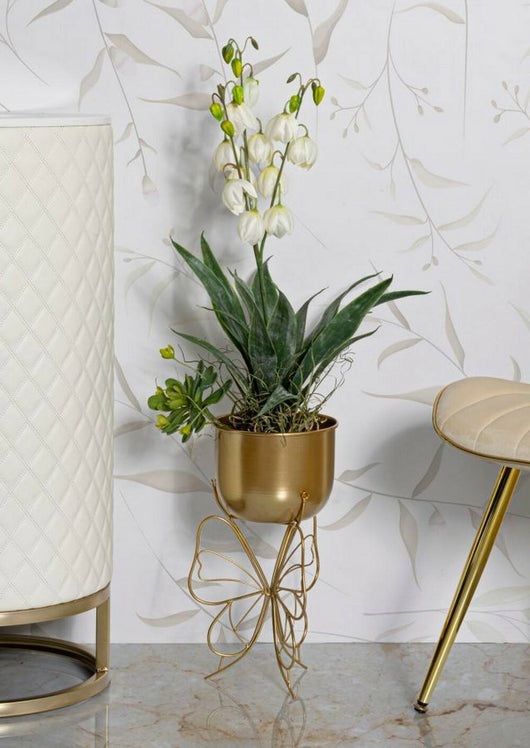 Portavasi Monti, Complemento d'arredo, Articolo decorativo, Accessorio d'arredo, Oro, 22x22 h40 cm