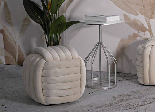 Pouf Bozzente, Poltrona multiuso, Scendiletto, Pouf poggiapiedi, 45x45 h45 cm, Crema