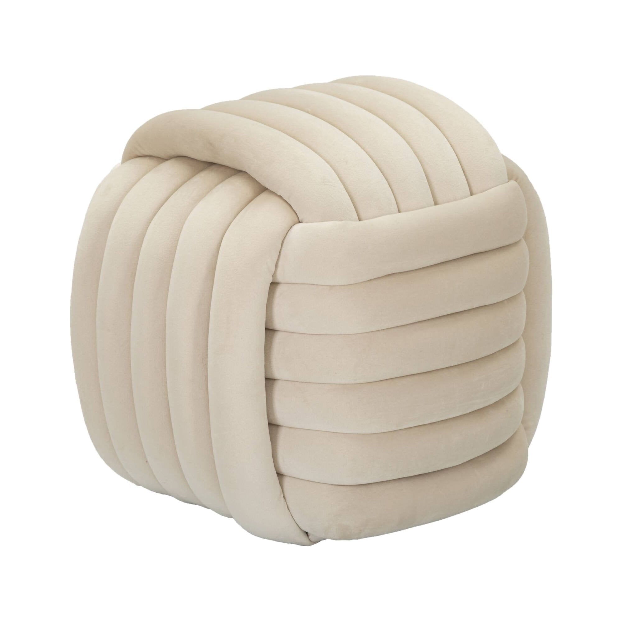 Pouf Bozzente, Poltrona multiuso, Scendiletto, Pouf poggiapiedi, 45x45 h45 cm, Crema