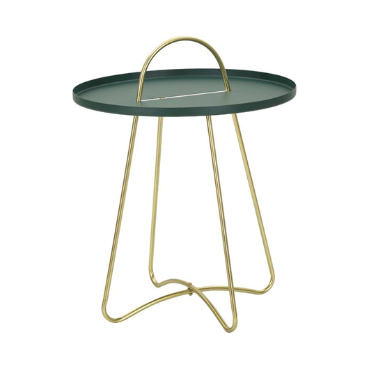 Tavolino da salotto Nigra, Tavolo basso da caffè, Portariviste per divano, Ripiano da soggiorno, 45x45 h59 cm, Verde e Oro