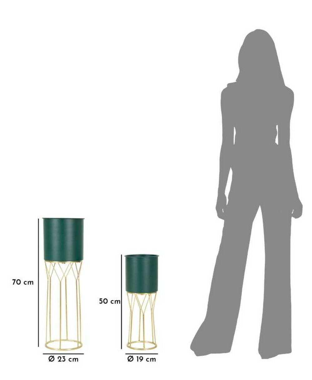 Set di 2 portavasi Parano, Complemento d'arredo, Articolo decorativo, Accessorio d'arredo, 23x23 h70 cm, Verde e Oro