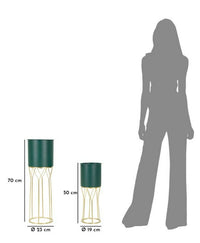 Set di 2 portavasi Parano, Complemento d'arredo, Articolo decorativo, Accessorio d'arredo, 23x23 h70 cm, Verde e Oro
