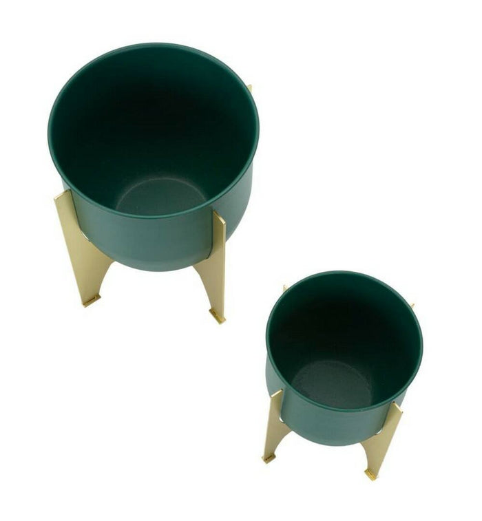 Set di 2 portavasi Barbena, Complemento d'arredo, Articolo decorativo, Accessorio d'arredo, 25x25 h26 cm, Verde e Oro
