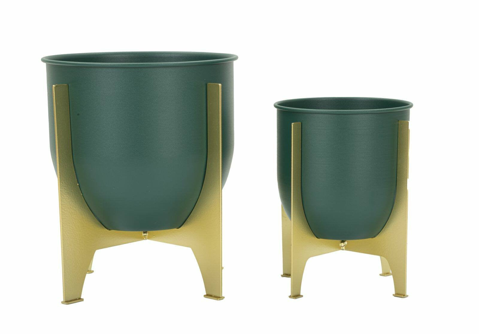 Set di 2 portavasi Barbena, Complemento d'arredo, Articolo decorativo, Accessorio d'arredo, 25x25 h26 cm, Verde e Oro