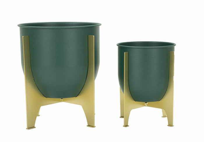 Set di 2 portavasi Barbena, Complemento d'arredo, Articolo decorativo, Accessorio d'arredo, 25x25 h26 cm, Verde e Oro