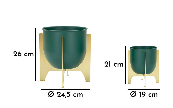 Set di 2 portavasi Barbena, Complemento d'arredo, Articolo decorativo, Accessorio d'arredo, 25x25 h26 cm, Verde e Oro