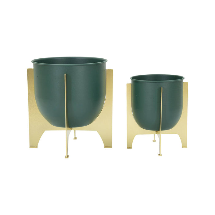 Set di 2 portavasi Barbena, Complemento d'arredo, Articolo decorativo, Accessorio d'arredo, 25x25 h26 cm, Verde e Oro