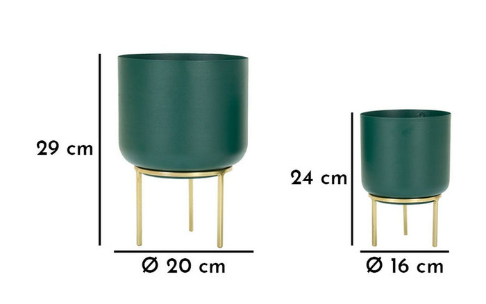 Set di 2 portavasi Subequo, Complemento d'arredo, Articolo decorativo, Accessorio d'arredo, 20x20 h29 cm, Verde e Oro
