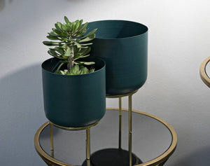 Set di 2 portavasi Subequo, Complemento d'arredo, Articolo decorativo, Accessorio d'arredo, 20x20 h29 cm, Verde e Oro