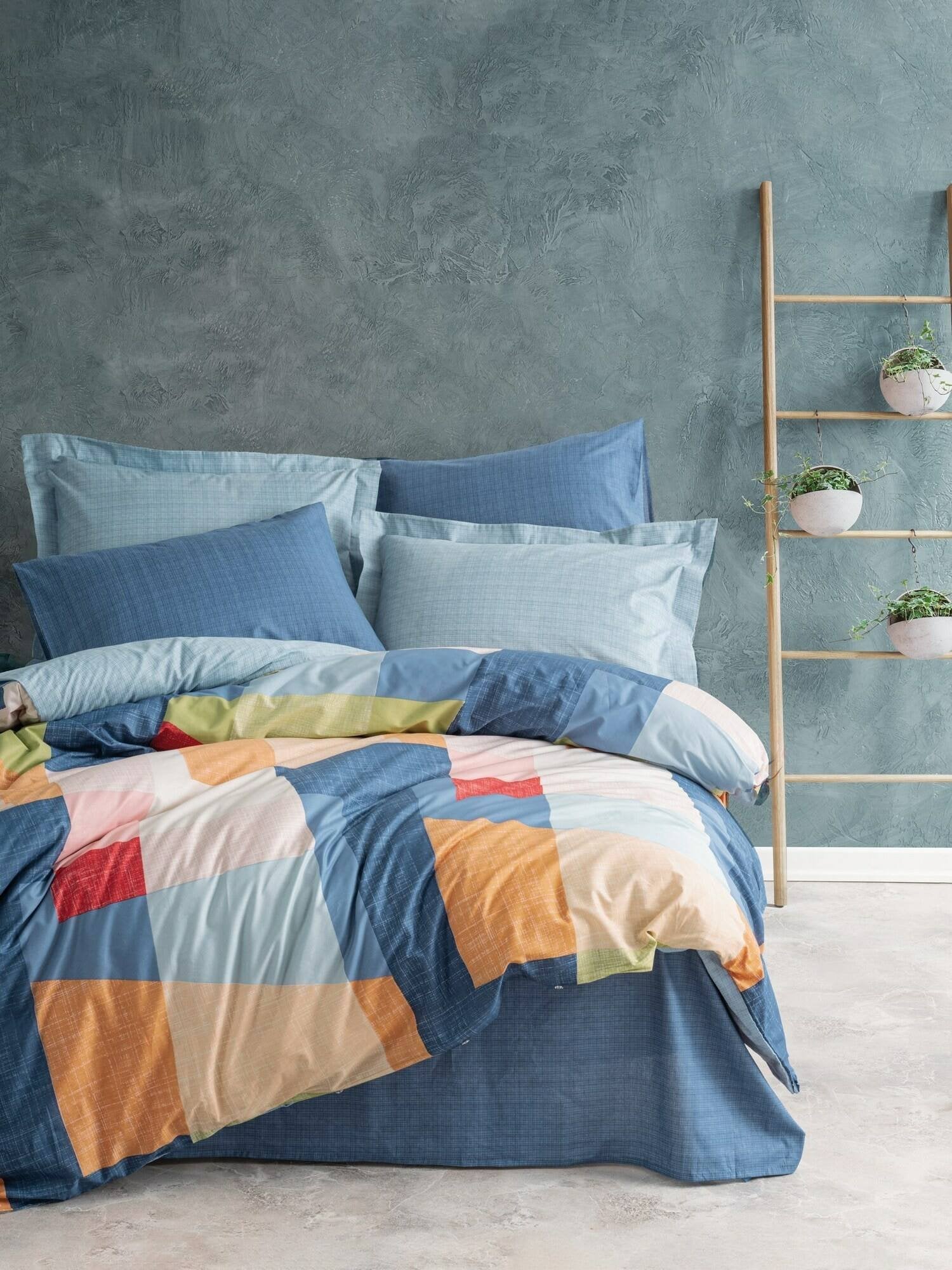 Solon, Copripiumino Matrimoniale Federa Inclusa, 220x260 cm blu