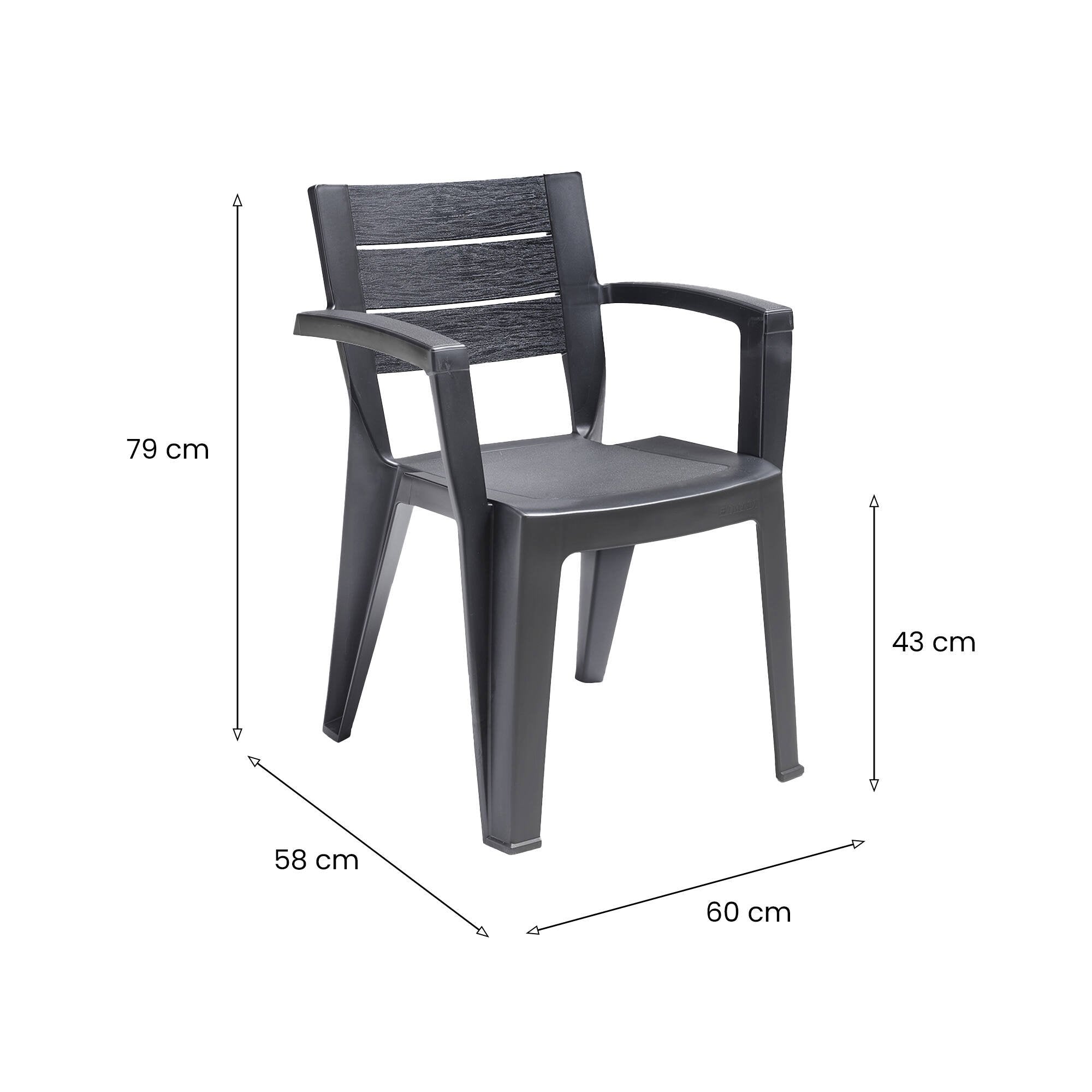 Sedia da esterno Camogli, Seggiola da giardino, Seduta outdoor multiuso, Panchina da giardino, Made in Italy, 60x58 h79 cm, Antracite