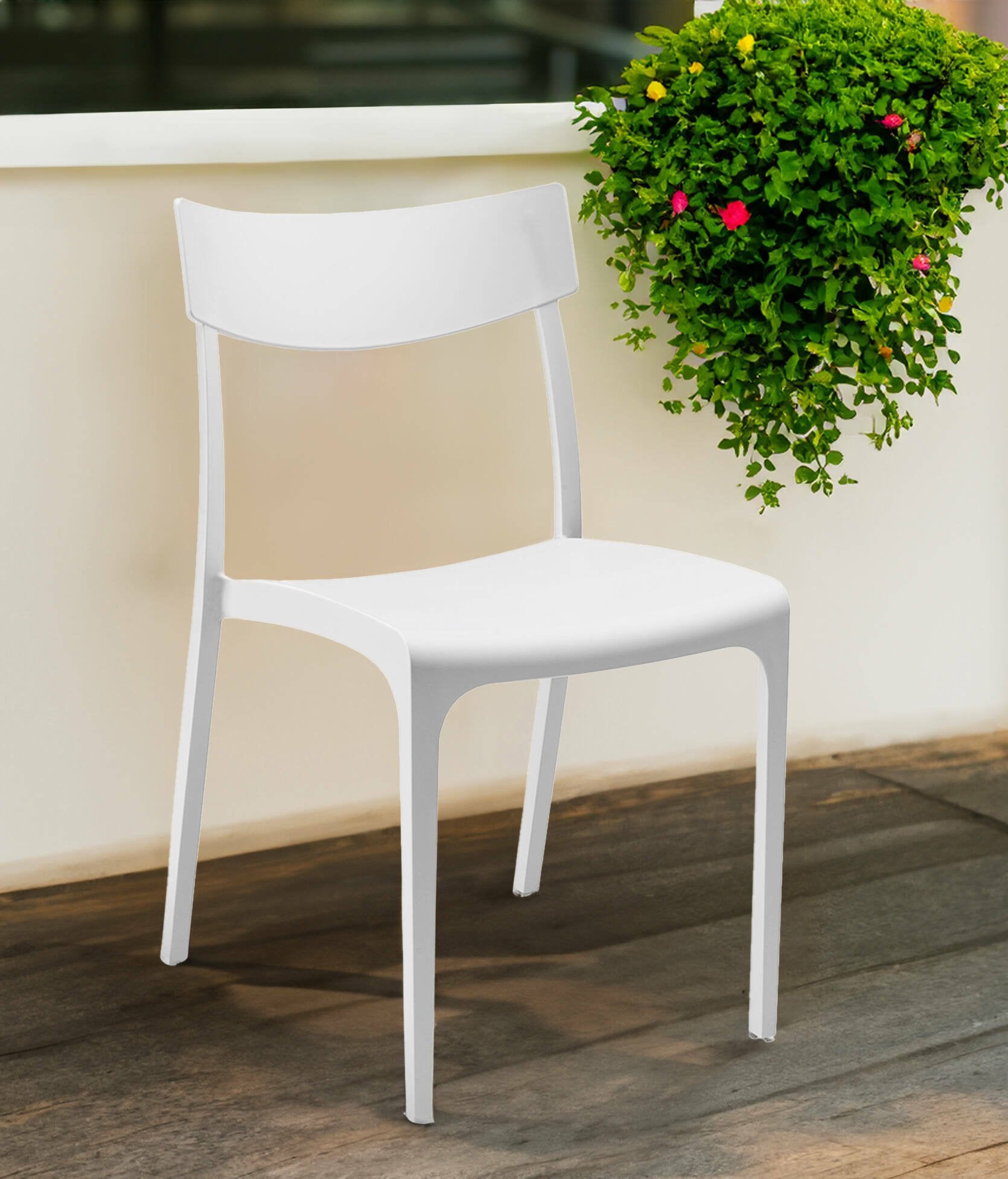 Sedia da esterno Lupia, Seggiola da giardino, Seduta outdoor multiuso, Panchina da giardino, Made in Italy, 54x46 h80 cm, Bianco