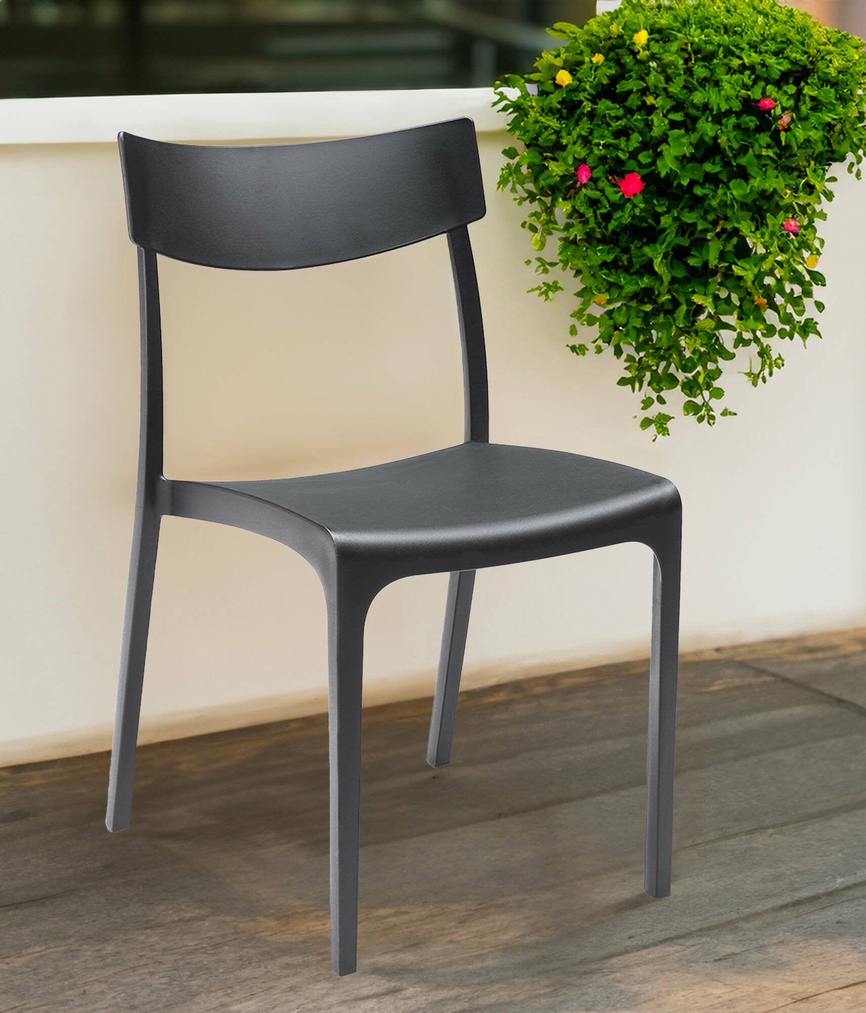 Sedia da esterno Lupia, Seggiola da giardino, Seduta outdoor multiuso, Panchina da giardino, Made in Italy, 54x46 h80 cm, Antracite