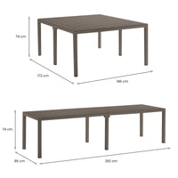 Tavolo da esterno Campana, Base per picnic, Piano da pranzo da giardino multiposizione, Banco outdoor multiuso, Made in Italy, 292x86 h74 cm, Tortora